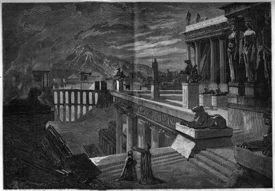 تمثيل أوبرا: "" Herculanum "على نص ليبريتو لجوزيف ميري (1798-1866) وت. هادوت وموسيقى لفيليسيان ديفيد (1808-1876). بلدة هيركولانوم في وقت تدميرها أثناء ثوران بركان فيزوف (المشهد الأخير من الفصل الخامس). ال بواسطة المدرسة الفرنسية