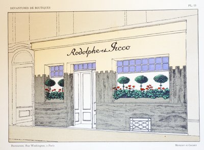 مطعم ، اللوحة 13 ، رسم توضيحي من Devantures de Boutiques بقلم لويس بيير سيزيل ، باريس ، 1927 بواسطة المدرسة الفرنسية