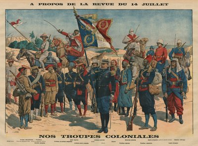 استعراض 14 يوليو ، قواتنا الاستعمارية ، توضيح من `` Le Petit Journal &39;&39; ، ملحق illustre ، 13 يوليو 1913 (لون ليثو) بواسطة المدرسة الفرنسية