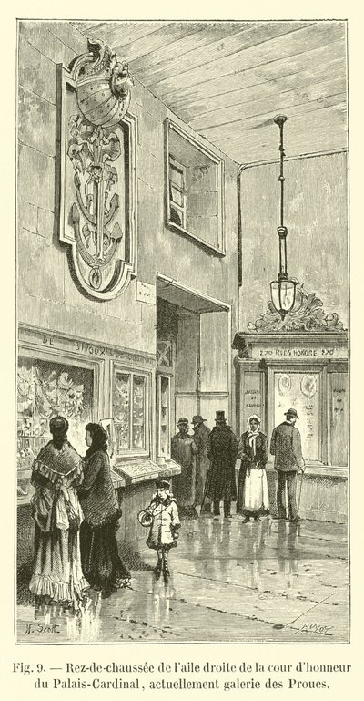الطابق الأرضي من الجناح الأيمن للفناء الرئيسي لقصر الكاردينال ، حاليًا Galerie des Proues بواسطة المدرسة الفرنسية