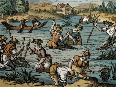 الصيد النهري ، ابتداءً من 1584 (نقش). بواسطة المدرسة الفرنسية