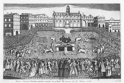 أعدم روبرت فرانسوا داميان في Place de Grève ، باريس ، 28 مارس 1757 بواسطة المدرسة الفرنسية