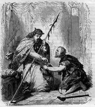 روبرت الثاني الورع (972-1031) ، ملك فرنسا ، يوزع الصدقات. نقش في "Histoire des Papes-Rois-Queen and Empereurs عبر القرون" بقلم موريس لاتشاتر بواسطة المدرسة الفرنسية