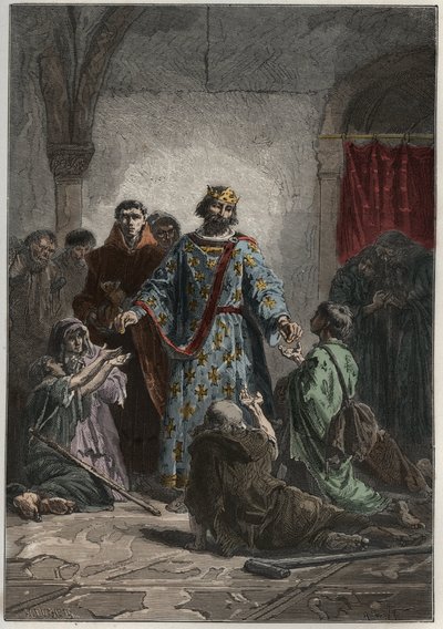 كان لروبرت الثاني الورع (972-1031) ، ملك فرنسا الكابتن في 996-1031 ، شعورًا لطيفًا بالضعفاء والفقراء - نقش من "L'histoire de France racontee à mes grandenfants" - بقلم فرانسوا جيزو - 1872 -1876 بواسطة المدرسة الفرنسية