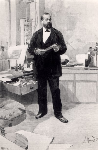 روبرت كوخ (1843-1910) في مختبره ، من لو موند إيلوستري ، 29 نوفمبر 1890 بواسطة المدرسة الفرنسية