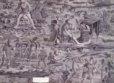 روبنسون كروزو ، من تصميم F.Pieters ، c.1815-20 (قطن مطبوع بالأسطوانة) بواسطة المدرسة الفرنسية