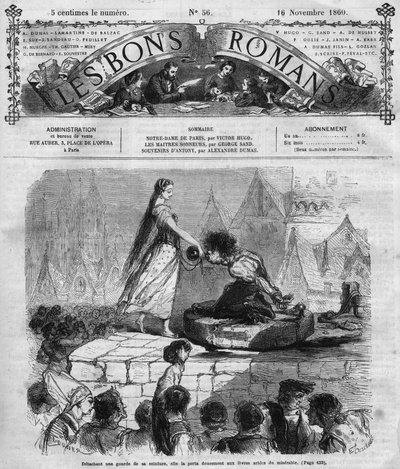 المسلسل الروماني: "" نوتردام دي باريس "لفيكتور هوغو (1802-1885). كواسيمودو وإزميرالدا. نقش في "" Les bons romances "" بواسطة المدرسة الفرنسية
