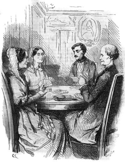 المسلسل الروماني: "" كونت مونتي كريستو "(مونت كريستو) للكاتب ألكسندر دوماس (1802-1870). لعبة ورق بين أربعة أحرف. نقش في "" Les bons romances "" بواسطة المدرسة الفرنسية