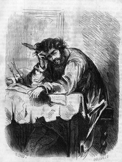 المسلسل الروماني: "هوراس" لجورج ساند (Aurore Dupin، Baronne Dudevant) (1804-1876). "كان هوراس منخرطًا في المقالات الأدبية." نقش في "" Les bons romances "" بواسطة المدرسة الفرنسية