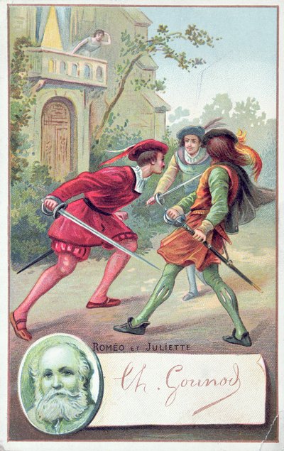 روميو يقاتل Tybalt في أوبرا Gounods تم تكييف روميو وجولييت من مسرحية وليام شكسبير (1564-1616) بواسطة المدرسة الفرنسية