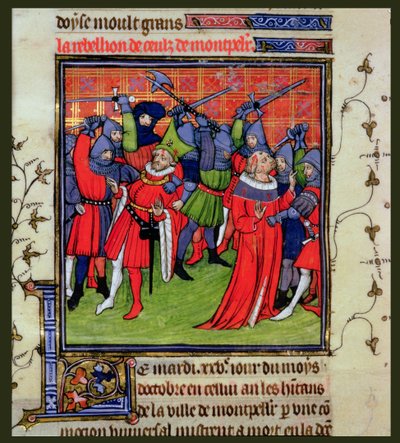 Roy 20 C VII f.212v Revolt في مونبلييه بواسطة المدرسة الفرنسية