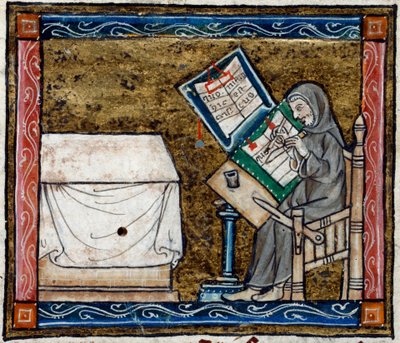 Royal 14 E. III ، f.6v ناسخ نسخ من نسخة ، رسم توضيحي من "قصة الكأس المقدسة" ، حوالي 1315 (ورق) بواسطة المدرسة الفرنسية