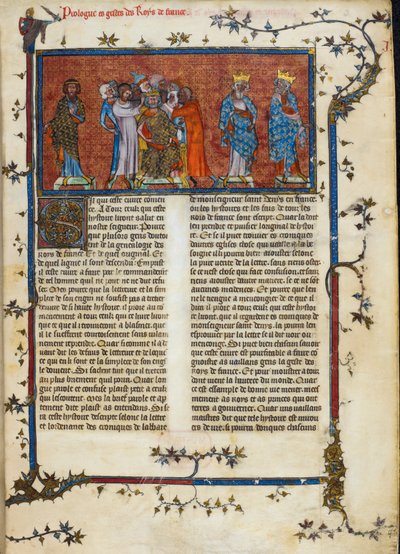 Royal 16 G. VI، f.3 تتويج Pharamond ، رسم توضيحي من "Chroniques de France" ، حوالي 1332 (ورق) بواسطة المدرسة الفرنسية