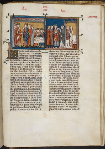 Royal 16 G VI f.426r Miniature of Henry III أثناء زيارة لويس التاسع ، وهنري الثالث في سانت دينيس ، صفحة من "Les Grandes Chroniques de France" بواسطة المدرسة الفرنسية