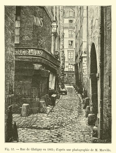 Rue de Glatigny في عام 1865 ؛ من صورة ل M Marville بواسطة المدرسة الفرنسية