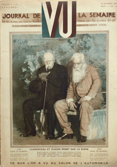ساشا غيتري (1885-1957) بصفته كلود مونيه (1840-1926) وجان بيرييه مثل جورج كليمنصو (1841-1929) في مشهد من هيستوار دو فرانس ، من مجلة فو ، 16 أكتوبر 1919 بواسطة المدرسة الفرنسية