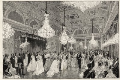 سعدي كارنو (1837-1894) الرئيس الفرنسي من 1887 إلى 1894 وزوجته في قصر الإليزيه - سعدي كارنو ، رئيس الجمهورية الفرنسية وزوجته - أعياد الرئاسة - قاعة الرقص الجديدة في قصر الإليزيه - نقش في اللامع بواسطة المدرسة الفرنسية