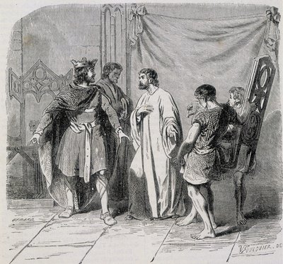 Saint Eloi and Dagobert: Dagobert was amazed when Eloi introduced him the second armchair - grav. 19th century بواسطة المدرسة الفرنسية