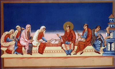 القديس جيروم يشرح الإنجيل لإوستوشيا وبول ، القرن التاسع. بواسطة المدرسة الفرنسية