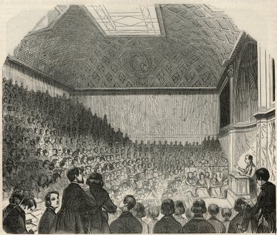 حجرة الدراسة في College de France في باريس في القرن التاسع عشر - نقش في "Tableau-de-Paris" بقلم إدموند تيكسييه 1852 بواسطة المدرسة الفرنسية