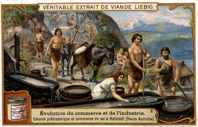 Salt trade in Upper Austria in prehistoric times in Hallstadt - chromo. Liébig بواسطة المدرسة الفرنسية
