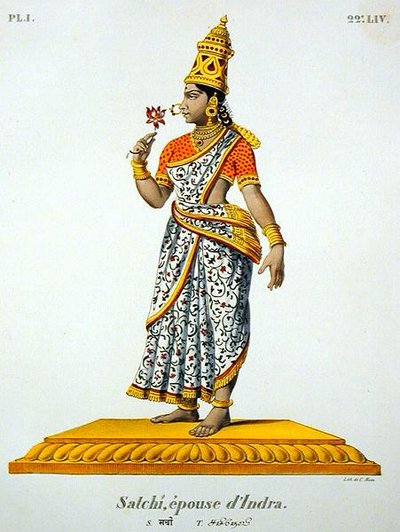 زوجة ساتشي لإندرا ، نقشها سي دي موت (1785-1836) (ليثو ملون) بواسطة المدرسة الفرنسية