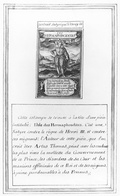 صورة ساخرة لهنري الثالث ، من L'Isle des Hermaphrodites ، لكلود جيلبرت دوبوا (نقش) بواسطة المدرسة الفرنسية