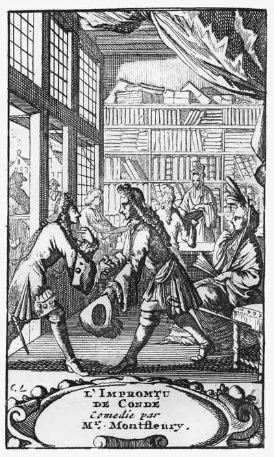 مشهد من LImpromptu de l&39;Hotel de Condé ، بواسطة Montfleury ، مأخوذ من Les Oeuvres de Monsieur de Montfleury ، 1735 بواسطة المدرسة الفرنسية
