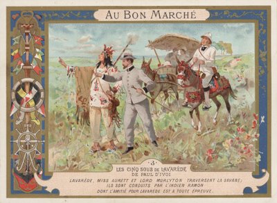 مشهد من رواية Les Cinq Sous de Lavarede بقلم Paul Ivoi (Chromolitho) بواسطة المدرسة الفرنسية
