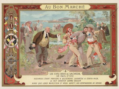 مشهد من رواية Les Cinq Sous de Lavarede بقلم Paul Ivoi (Chromolitho) بواسطة المدرسة الفرنسية