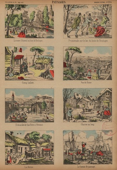 Scenes and landscapes (coloured engraving) بواسطة المدرسة الفرنسية