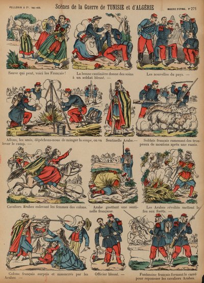 Scenes from the French colonial wars in Algeria and Tunisia (coloured engraving) بواسطة المدرسة الفرنسية
