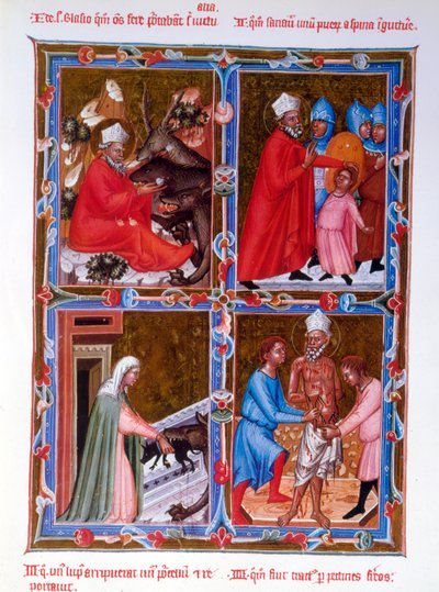 مناظر من حياة القديس بليز ، فاكس من مخطوطة من القرن الخامس عشر من Legendaire des Anjou-Hongrie ، مدرسة بولونيا بواسطة المدرسة الفرنسية