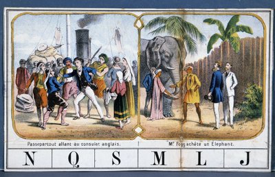 مشاهد مع Passepartout و Phileas Fogg في الهند ، مريض. من لعبة "The World Tour" بقلم Jules Verne ، بدون تاريخ. أواخر القرن التاسع عشر. بواسطة المدرسة الفرنسية