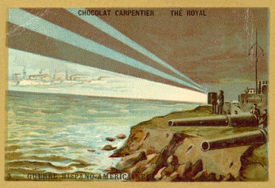Searchlights from a shore battery illuminating a fleet of warships, Spanish-American War بواسطة المدرسة الفرنسية