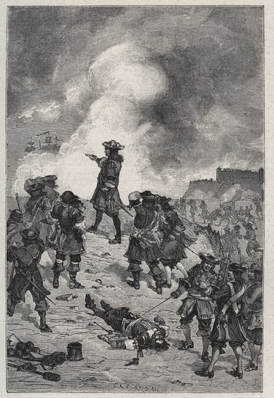 سيباستيان رئيس فوبان (1633-1717) ، مارشال فرنسا يدافع عن بريست ضد هجوم الأسطول الإنجليزي في عام 1695 - نقش في "Les Hommes Celebres de la France" بواسطة لويس دوماس 1889 بواسطة المدرسة الفرنسية