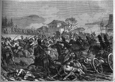 التحالف الثاني (1798-1800): معركة ستوكاش في 3 مايو 1800 ضد فرنسا والنمسا - نقش عام 1865 في "تاريخ القنصلية وآخرون للإمباير" بقلم لويس أدولف تيير - حرب التحالف الثاني (1798-1800): خاضت معركة ستوكاش وانجين بواسطة المدرسة الفرنسية