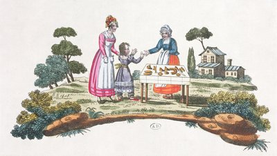 بائع مسكنات الألم ، تصميم مروحة ، c.1820-30 بواسطة المدرسة الفرنسية