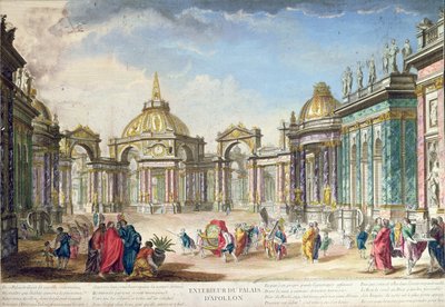 تعيين التصميم الخارجي لقصر أبولوس ، نُشر في باريس ، 1748 بواسطة المدرسة الفرنسية