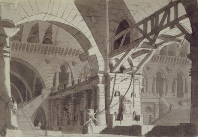 تعيين التصميم بأسلوب رسومات سجن Piranesis ، c.1800 (قلم وحبر وغسل) بواسطة المدرسة الفرنسية