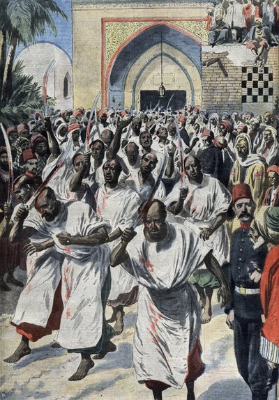 المسلمون الشيعة في الحج في كربلاء (العراق) ، في ضريح الحسين - "مجلة لو بيتي" ، نيسان 1909 (نقش) بواسطة المدرسة الفرنسية