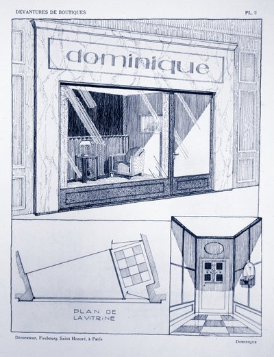 واجهة المتجر ، اللوحة 2 ، رسم توضيحي من Devantures de Boutiques بواسطة Louis-Pierre Sezille ، باريس ، 1927 بواسطة المدرسة الفرنسية