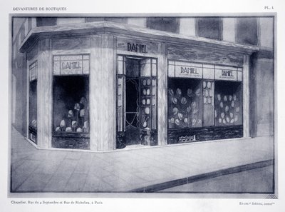 واجهة المتجر ، اللوحة 4 ، رسم توضيحي من Devantures de Boutiques بواسطة Louis-Pierre Sezille ، باريس ، 1927 بواسطة المدرسة الفرنسية