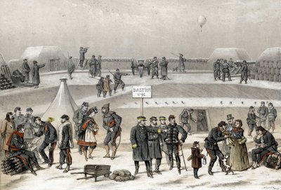 حصار باريس عام 1870 أثناء الحرب 1870-1871. يستعد الجنود للدفاع عن المدينة: يمكن للمرء أن يرى جنديًا في المخبأ. بواسطة المدرسة الفرنسية