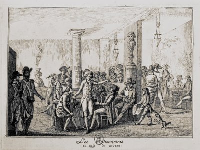 سييس وليه نيشنير في مقهى الكهف في باريس، أغسطس 1789 (نقش) بواسطة المدرسة الفرنسية