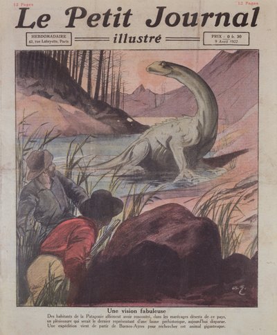 رؤية Plesiosaurus في باتاغونيا ، غلاف توضيحي لجريدة Le Petit Journal ، 9 أبريل 1922 بواسطة المدرسة الفرنسية
