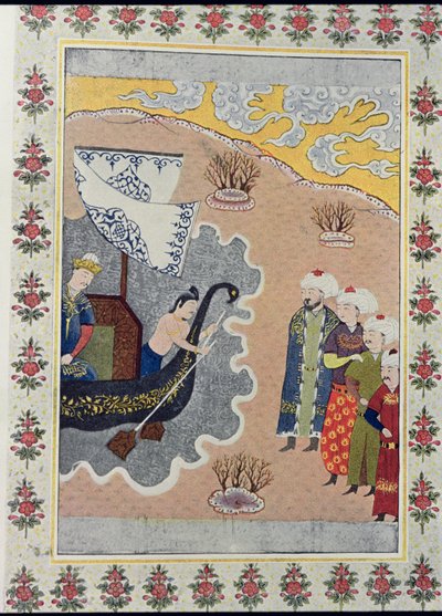 سندباد يشرع ، رسم توضيحي لسندباد بحار ، من الليالي العربية ، 1895 (نقش ملون) بواسطة المدرسة الفرنسية