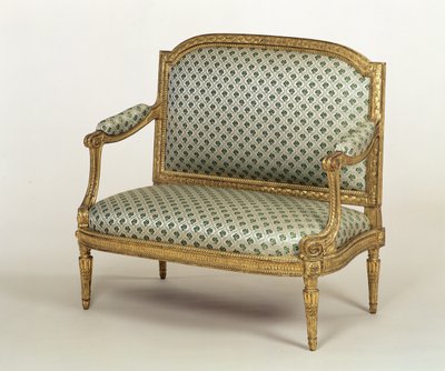 مقعد لويس السادس عشر الصغير ، مختوم من قبل JPBoulard ، c.1775 (خشب مذهب منحوت مع تنجيد) بواسطة المدرسة الفرنسية