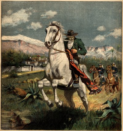 مهرب في جبال البيرينيه يلاحقه كاربينيري الملك. نقش على "" La Terre Illustree "رقم 75 بتاريخ 7 أبريل 1892. بواسطة المدرسة الفرنسية
