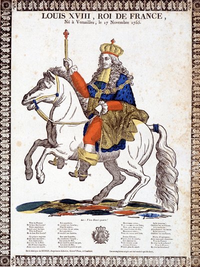 Song in honor of the king of France Louis XVIII, illustrated by an equestrian portrait of the king (engraving) بواسطة المدرسة الفرنسية